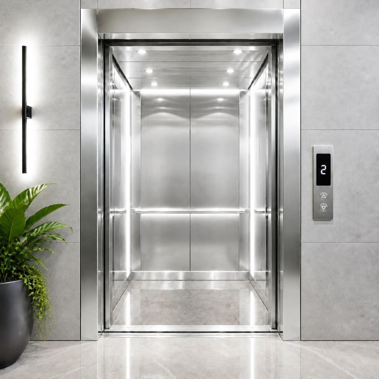 Cabine de elevador modernizada em inox